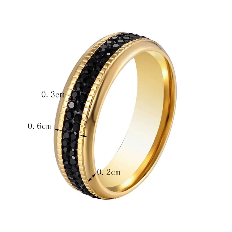 Gold Color Rings Stainless Steel Ring Finger Ring Gold Color Ring Zircon Crystal Ring Middle Double Circle Black Zircon Ring Stainless Steel Love Brand Gold Color Jewelry Woman Ring