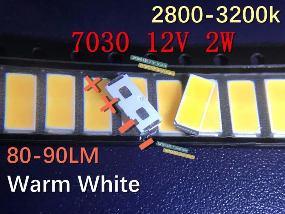 

200pcs/lot The 7030 patch LED lamp.12v (4 chips in series) high voltage 2W. 4 chip for warm white lighting LED Backlight