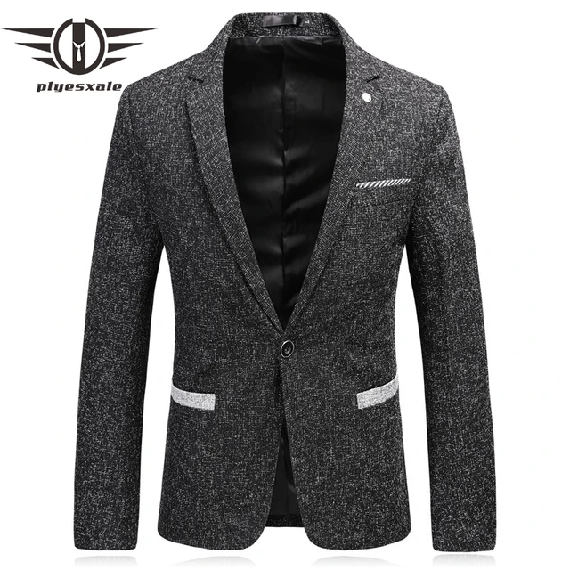 Plyesxale Black Gray Blazer Men 2018 Slim Fit Mens Designer Blazers Jacket Suit Luxury One Button