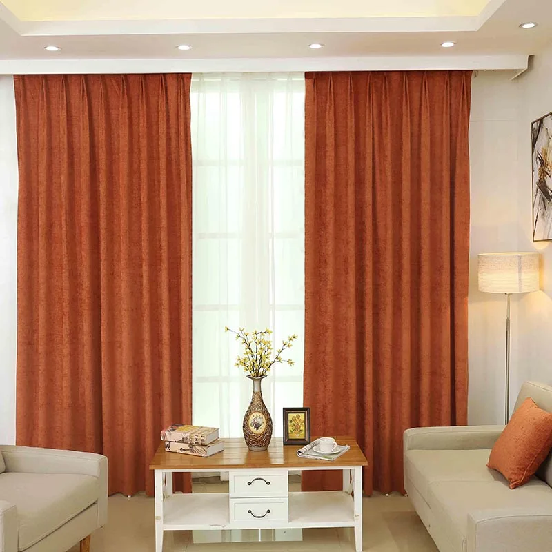 Funique High Quality Orange 1 Pc Luxury Solid Color Chenille Curtains For Living Room Window Curtains Funique High Quality Orange 1 Pc Luxury Solid Color Chenille Curtains For Living Room Window Curtains