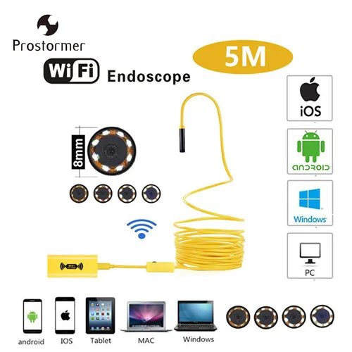 SPCC046C PROSTORMER 8 мм Wifi эндоскоп камера 1200P жесткий бороскоп для iphone Android Phone 2 3,5 5 10M Водонепроницаемая Инспекционная камера - Цвет: SPCC046C