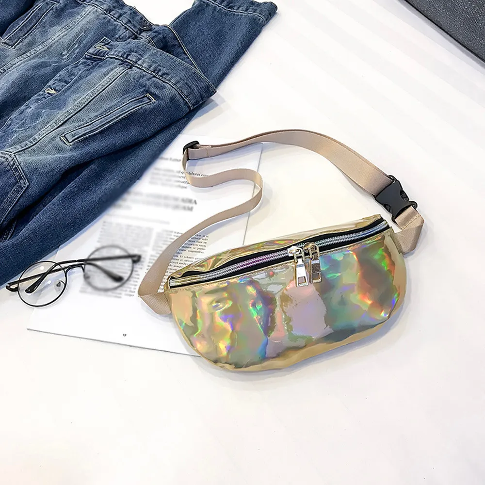 

Women Waist Bag Fashion Outdoor Laser Leather Messenger Shoulder chest bag saszetka na biodra women nerka torebka sac banana