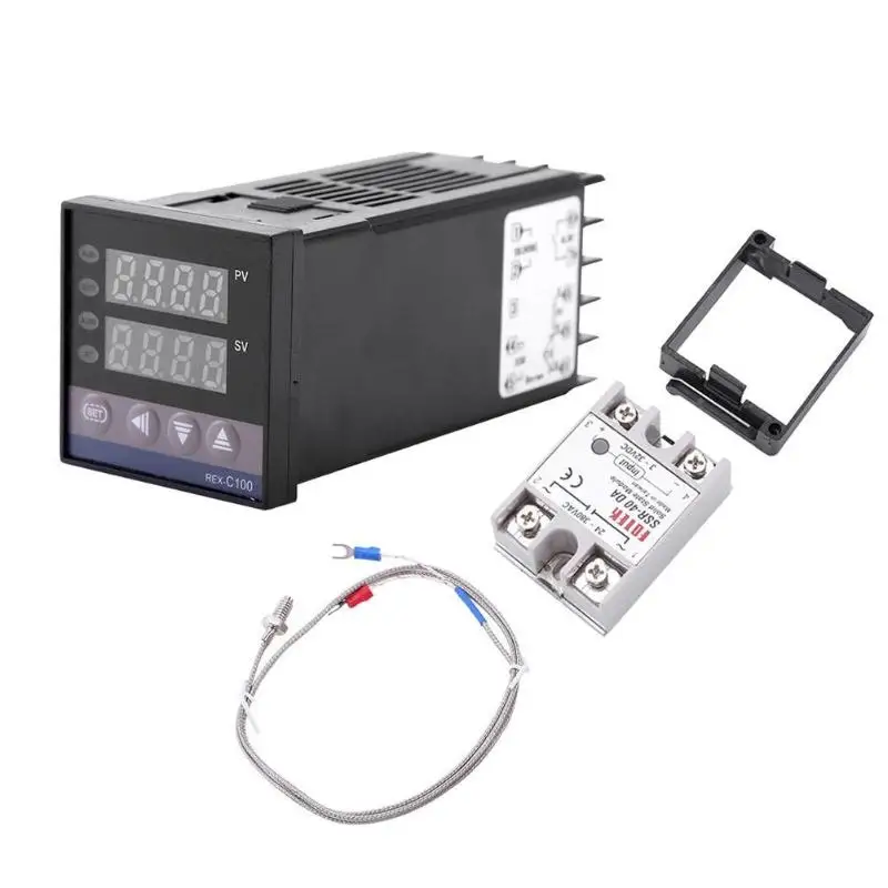AC110V-240V REX-C100 Интеллектуальный температурный контроллер k-типа датчик температуры Max 40A SSR 0-1300 градусов