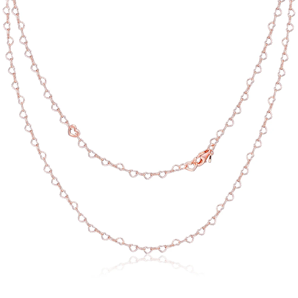 

Rose Joined Hearts Necklaces 100% 925 Sterling Silver Jewelry Free Shipping