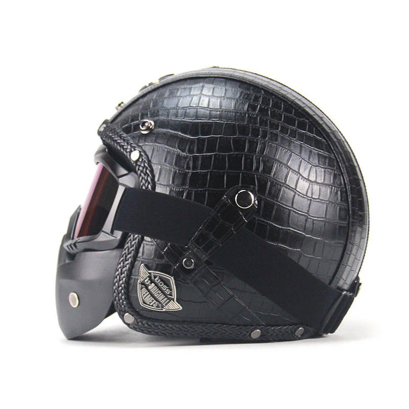 Для мотоциклетных шлемов 3/4 открытый шлем из искусственной кожи в винтажном стиле L