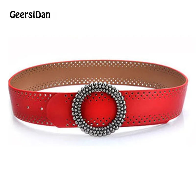 

GEERSIDAN 2018 Genuine Leather Round buckle casual women's belt Hollow Fashion Dress Coat Accessories Belt for women Waist seal