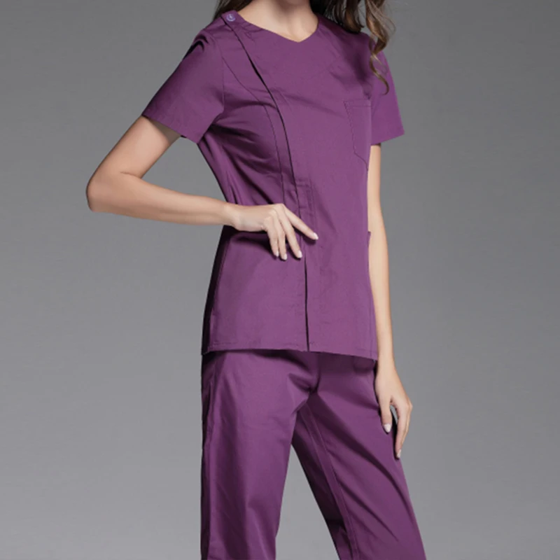 Medical clothing Women's surgical scrub set doctor nurse short sleeve uniform dental pet clinic summer beauty salon overalls - Цвет: purple