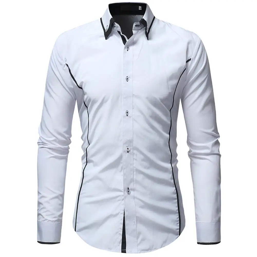 Cena Moda męska Slim Smart Casual koszule Lapel kołnierz dorywczo bluzki z długim rękawem koszule jesienne Hit kolor biały czarny koszula męska san0