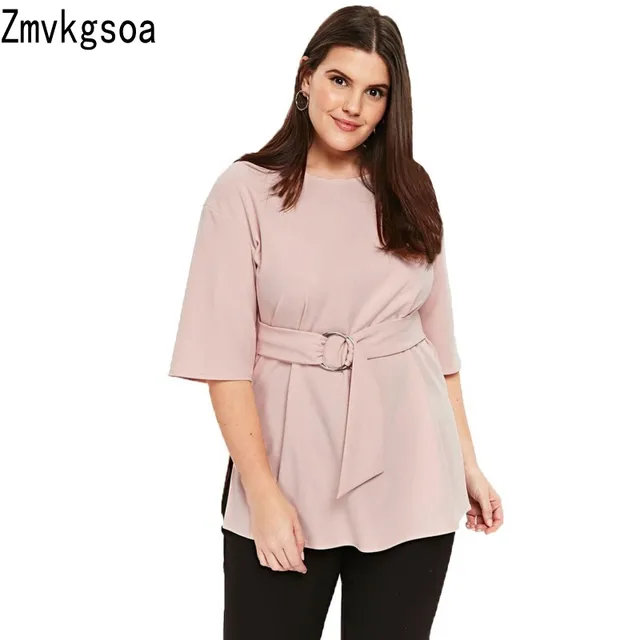 Zmvkgsoa D Ring Big Plus Size Tops Women Half Sleeve Top New Stylish Summer Office Feminine Work