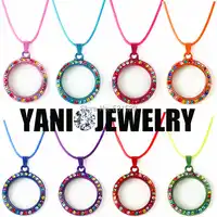 Wholesale 30MM Crystal Floating locket Glass Living Memory Locket with Colorful Rhinestone Floating Locket with Chain
