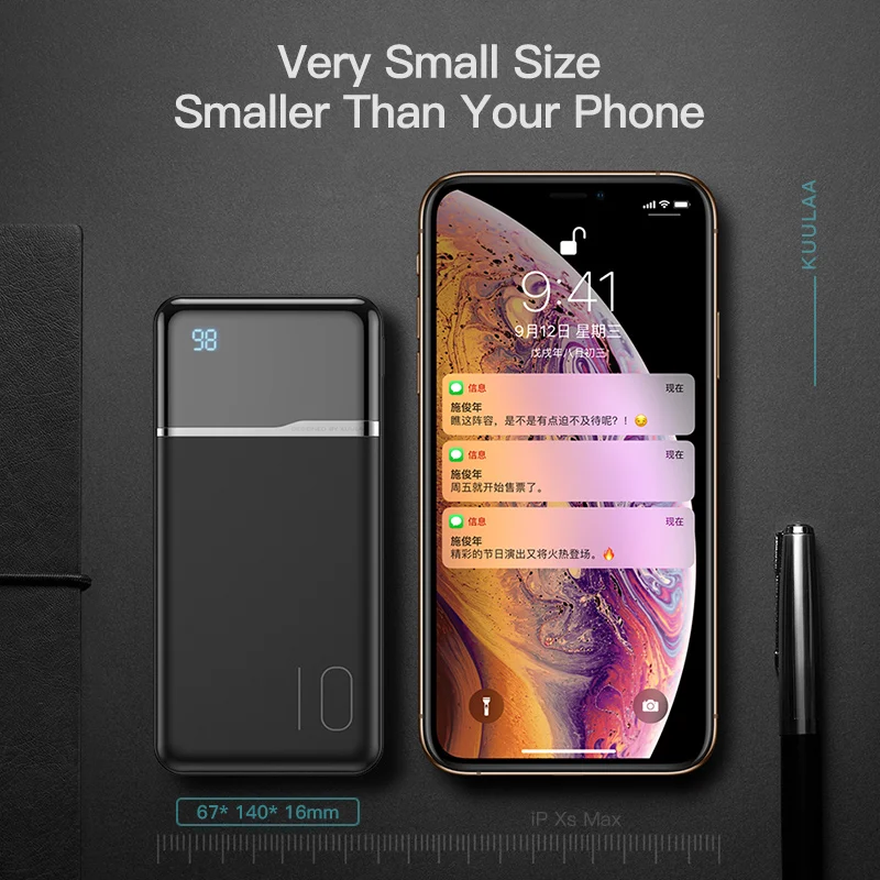 Дешево KUULAA Power Bank 10000mAh Портативное зарядное устройство Poverbank 10000 мАч Dual font b USB b font сверхтонкое зарядное устройство для Xiaomi Mi 9 8 iPhone