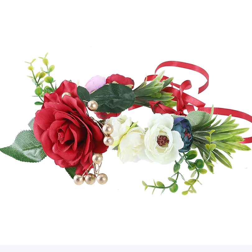 AWAYTR свадебный головной убор для женщин цветочный венок ободок большой цветочный винно-красный ободок для волос Свадебная вечеринка корона аксессуары для волос
