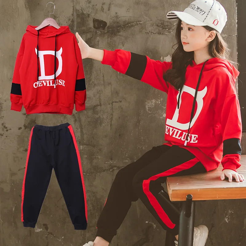 

Girls Clothing Set Long Sleeve Wild Color Matching Sweatshirt +Pant Two Pieces Back To School Outfits Fashion 10 12 Year Clothes
