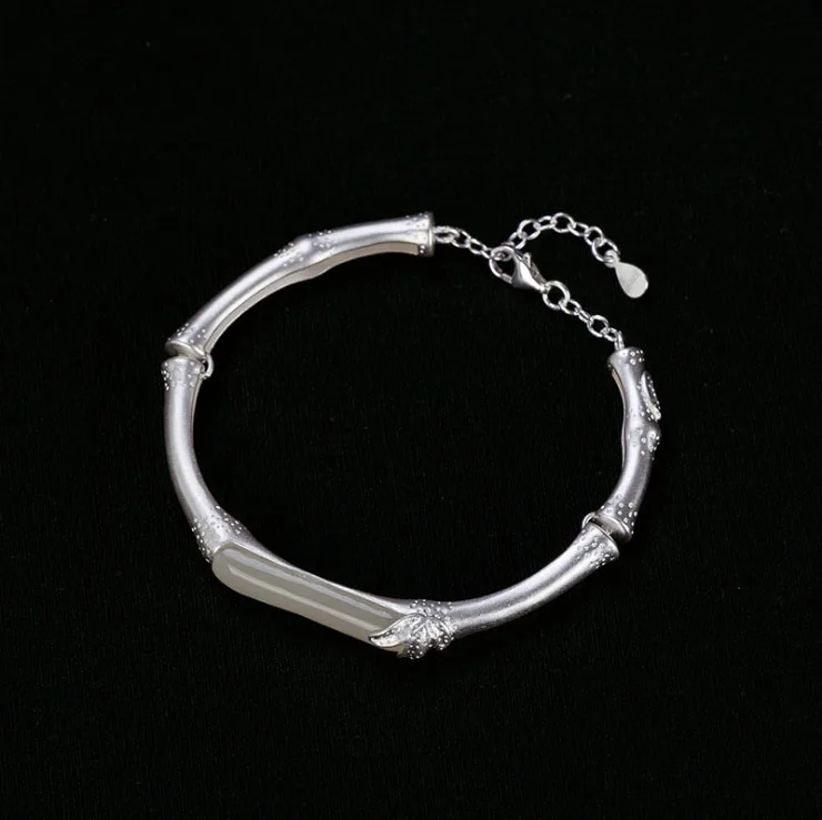 

S925 pure silver bamboo section natural hetian jade bracelet retro personality high-grade women opening bracelet