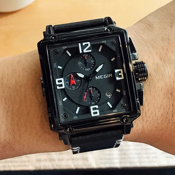 

MEGIR Wrist Watch Chronograph Quartz Men Clock Business Hour-Time Genuine Leather Luxury Brand New Watch Relogio Masculino 2020