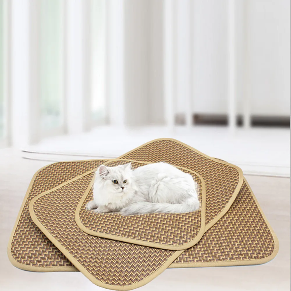 

Pet Cat Dog Bed Mat Summer Cool Sleeping Pad Comfortable Straw Bamboo Cushion For Small Medium Large Pets S M L Dropship Ju1
