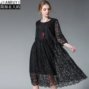 

large dress plus size robe courte 2019 summer boheme femme floral oversized casual beach black lace dresses for women 456xl