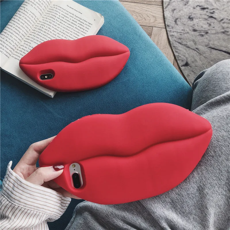 

3d Patterned Silicone Flaming Lips Woman Phone Case For Iphone 6 6s 7 8 Plus Shockproof Cover Cute For Iphone X XR XS MAX Funda
