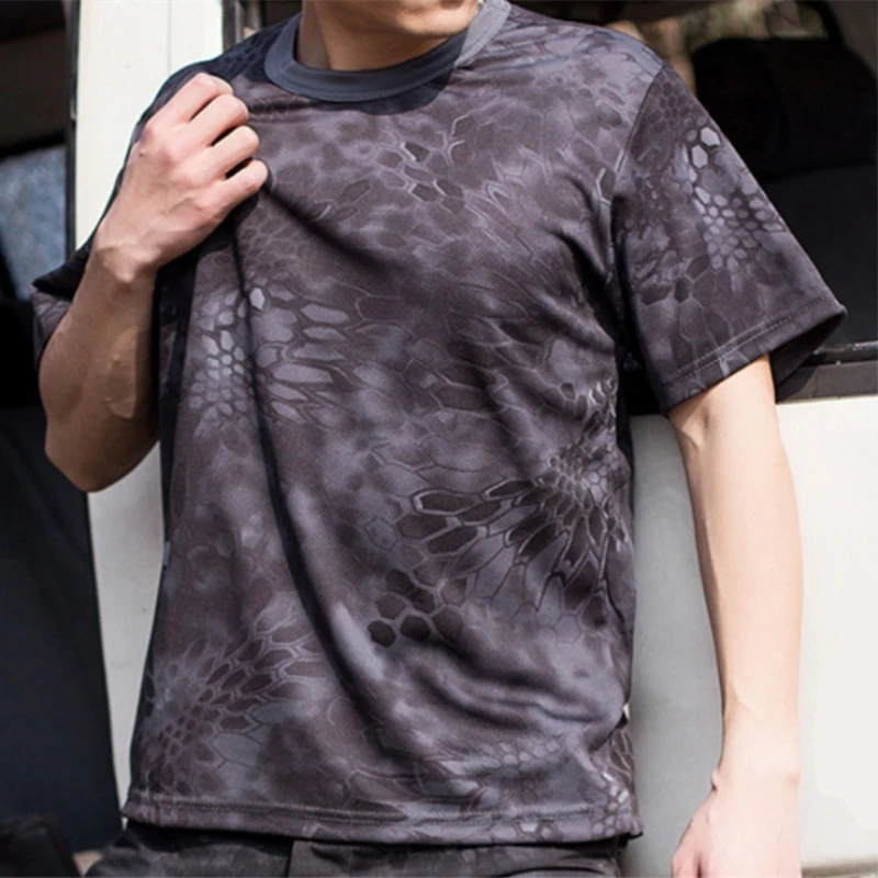 

Men Camouflage Quick Dry Breathable T-Shirt Tights Army Tactical T-shirt Outdoor Tee Fitness Summer Body Building Top Tees