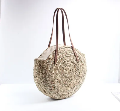 2026 Moroccan Palm Basket Bag Women Hand Woven Round Straw Bags Natural Oval Beach Bag Big Tote Circle Handbag  Fashion