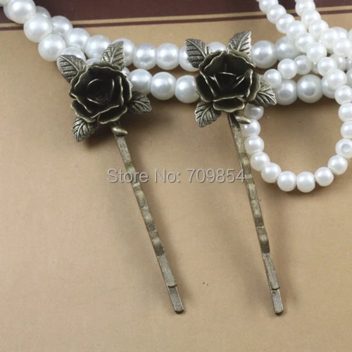 

20*25mm rose flower &55mm length bobby pin hair clip--antique bronze---100pcs