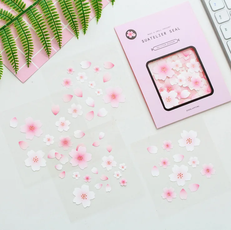 

High Quality Romantic Sakura Sticker Pack Girls' DIY Tools Hot Stamping Technology Albums Landscaping Small Decoration Products