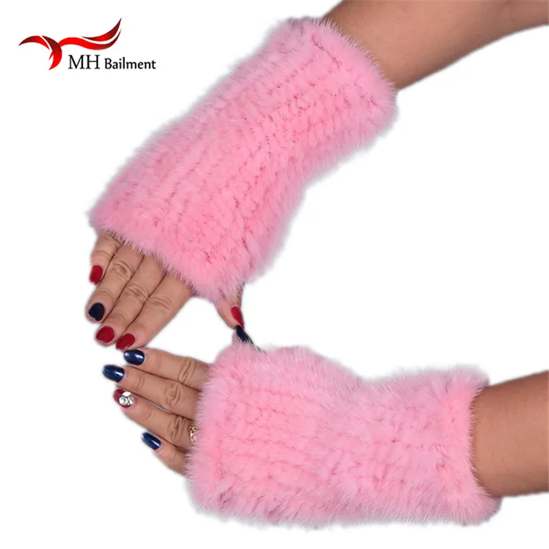  Rukavice z pravého Mink kožešiny pletené ženy palčáky módní zimní styl rukavice DI8