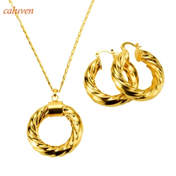 

Ethiopian necklace & earrings Dubai gold Jewelry African sets Gold Color jewellery for Israel/Sudan/ Arab/middle east women Gift