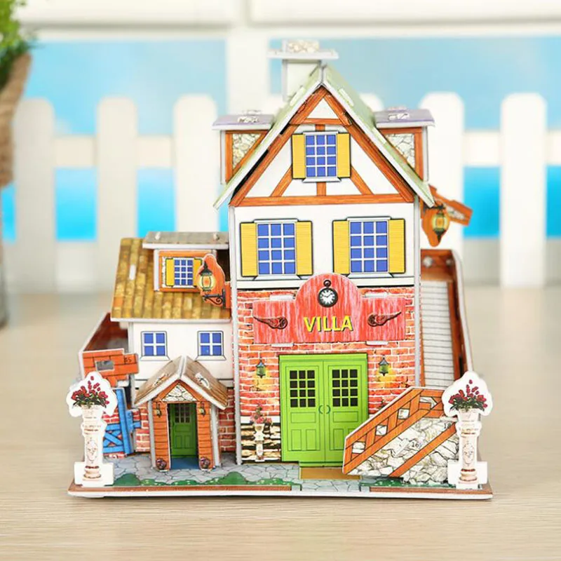 

3D Puzzle 3D Construction Villa House Puzzle Toy Paper Material Baby Gift Children Girls Educational Toy Home Desk Decoration