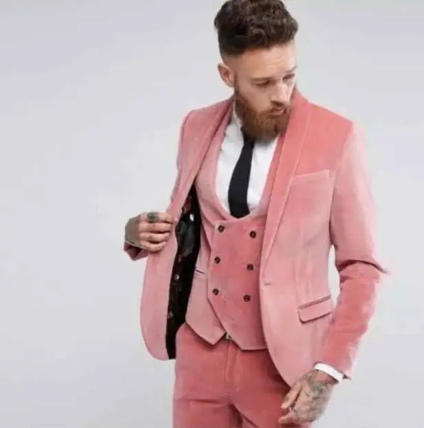 Розовые свадебные костюмы для мужчин, костюм Homme Mariage, 3 предмета(пиджак+ жилет+ брюки), мужской костюм на заказ, подходит для жениха, черный