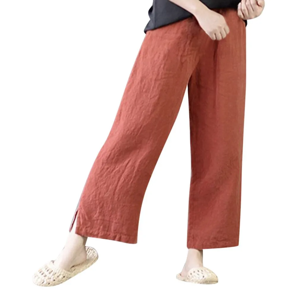 

2019 Womens Cotton Linen Flax Wide Leg Solid Color High Waist Loose Vintage Trousers Casual Large Size Pants For Ladies May 16