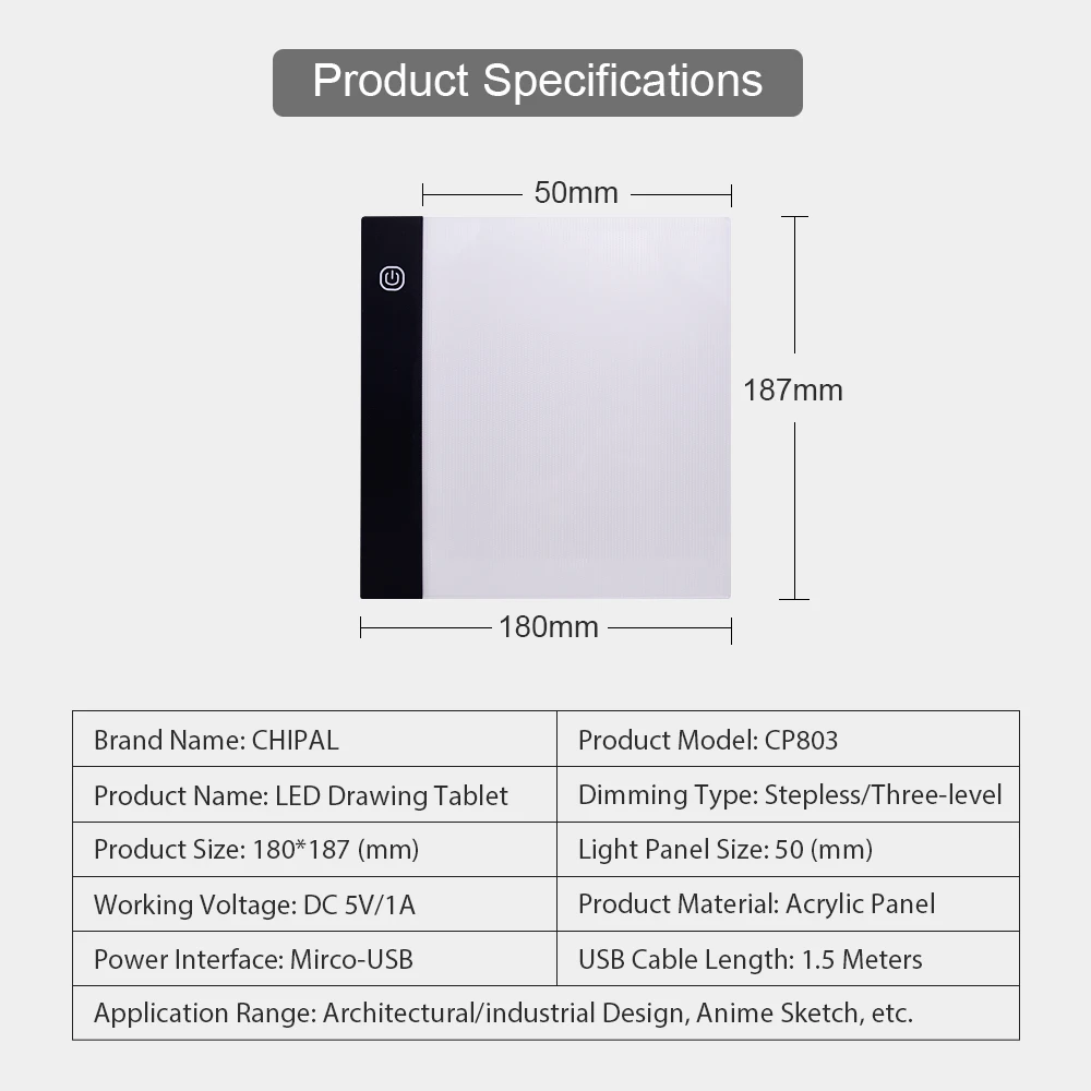 CHIPAL Digital A5 Drawing Tablet LED Light Box Art Graphics Tracing Board Electronic USB Painting Pad Writing Graphic Tablets