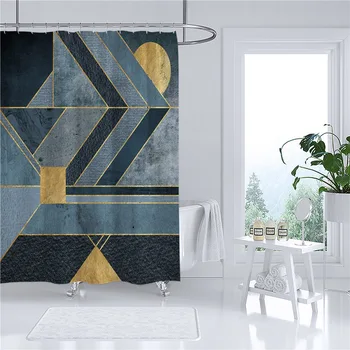 

Modern Shower Curtains Geometric Bath Curtain Cortina Waterproof Polyester For Bathroom with 12pcs Plastic Hooks
