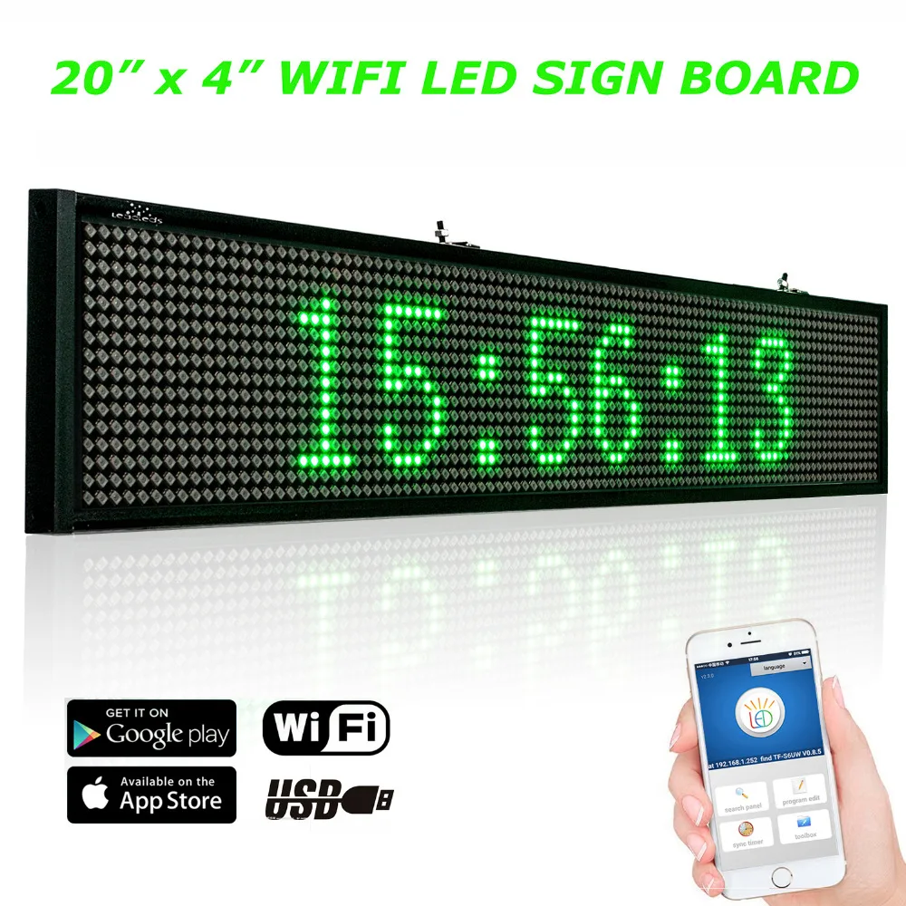 

12V Car LED Sign Screen P5 50CM SMD WiFi Programmable Scrolling Message LED Electronic Display with Sucker Installed Green Text