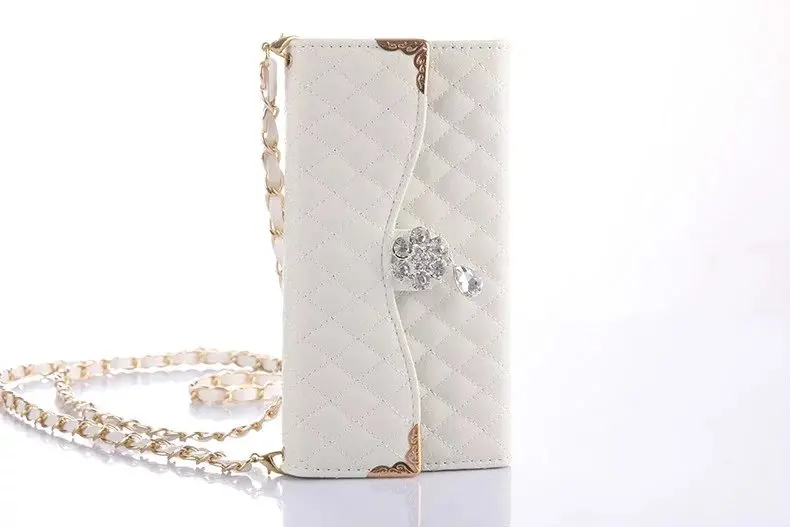 Dooer Me роскошный Алмазный цветок кристалл кулон Флип кошелек сумочка Сетка Кожаный чехол с цепочкой для iPhone X 8 7 6 6S Plus - Цвет: Белый