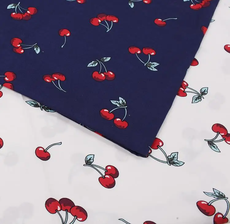 

LEO&LIN Clothing white/blue Small Cherry Density Stretch Poplin Printing Patchwork Cotton Fabric Tissus 50cm