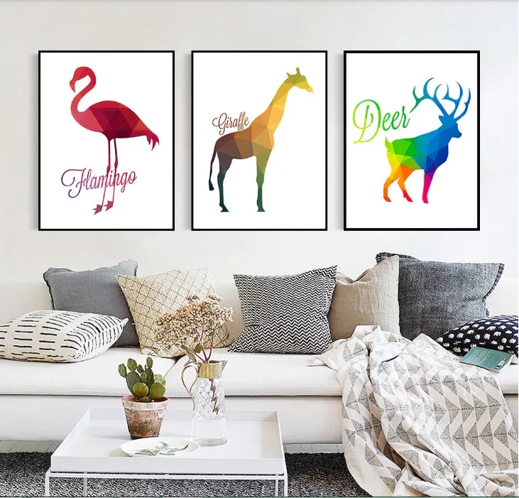 Color Animal Silhouette 3 Pieces Canvas Painting Modular
