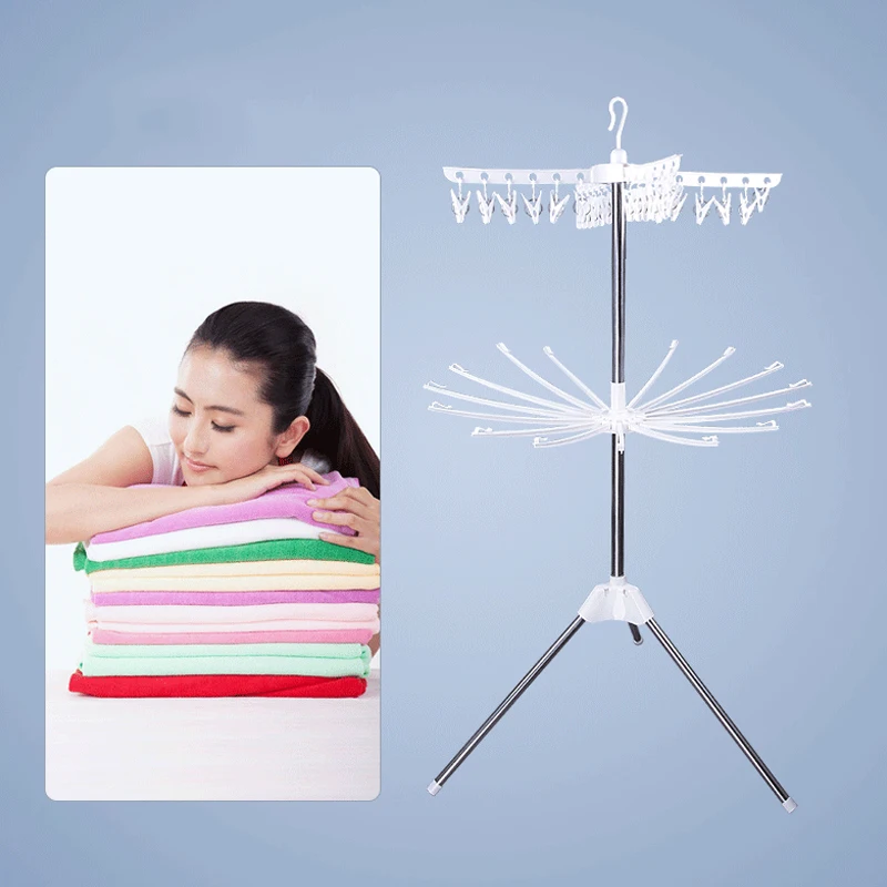 Simple Foldable Drying Rack Floor Folding Mobile Towel Rack Hanger Balcony Hanger Stand Indoor Sun Clothes Rack Furniture