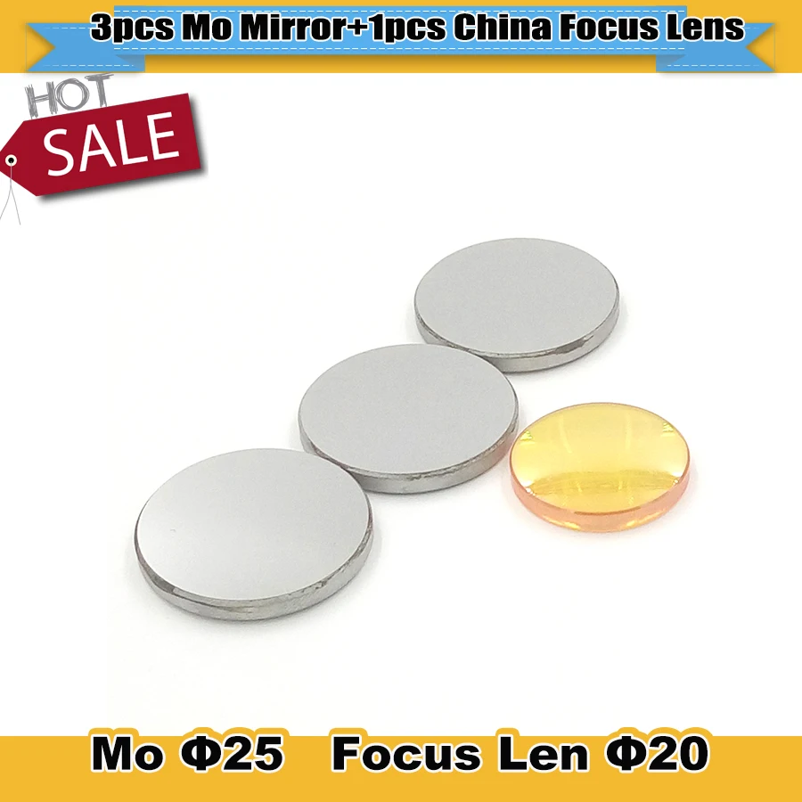 

3Pcs Mo Reflective Mirror 25mm + 1Pcs China Quality Znse Focus Lens 20mm 50.8mm for co2 laser engraver machine