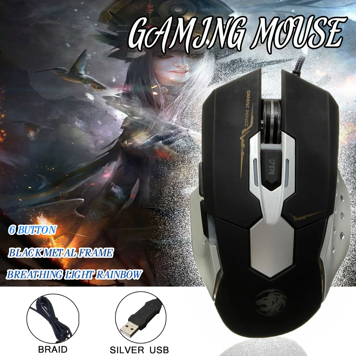 

Scroll Wheel 6D 3200 DPI Silence USB Wired Optical Mouse For Computer Laptop PC 130x78x40mm Mouse