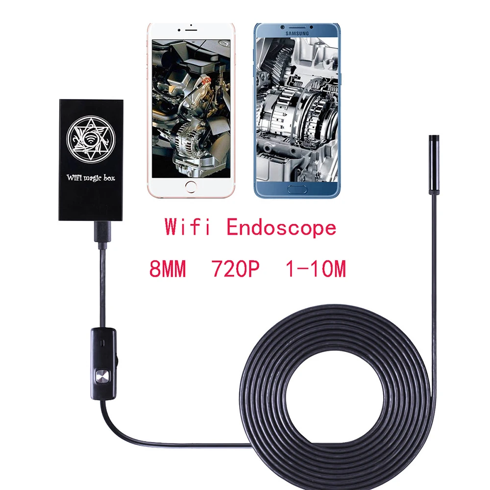 

8mm wifi Endoscope Camera 1-10M Soft/hard Wire IP66 Waterproof Snake Tube Inspection Android and ios Borescope Camera 6led 720p