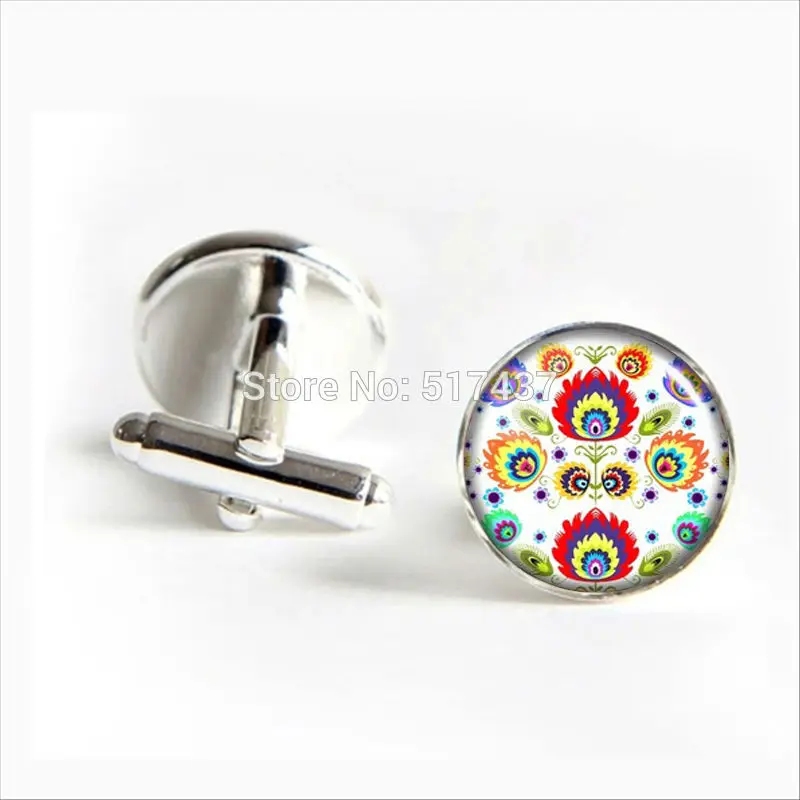 

2018 New Fashion Polish Folk Cufflinks Polish Folk Cuff link Silver Black Round Cufflinks Round Cuff Links