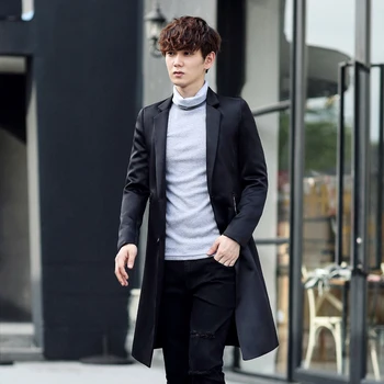 

2017 Autumn Winter Men's Fashion Casual Single Breasted Men's Long Blazers Trench Coat Jacket Pea Coat Overcoat British Style