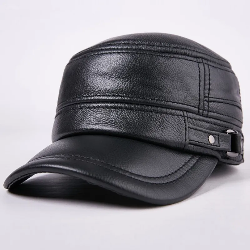 SILOQIN Winter Men's Genuine Leather Thicken Warm Baseball Caps Flat Top  Cap Adjustable Size Snapback Cowhide Dad's Earmuffs Hat - AliExpress