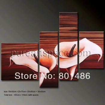 

Hand Painted abstract painting calla lily flower 4 piece modern home decorative canvas Wall Art Drop shipping