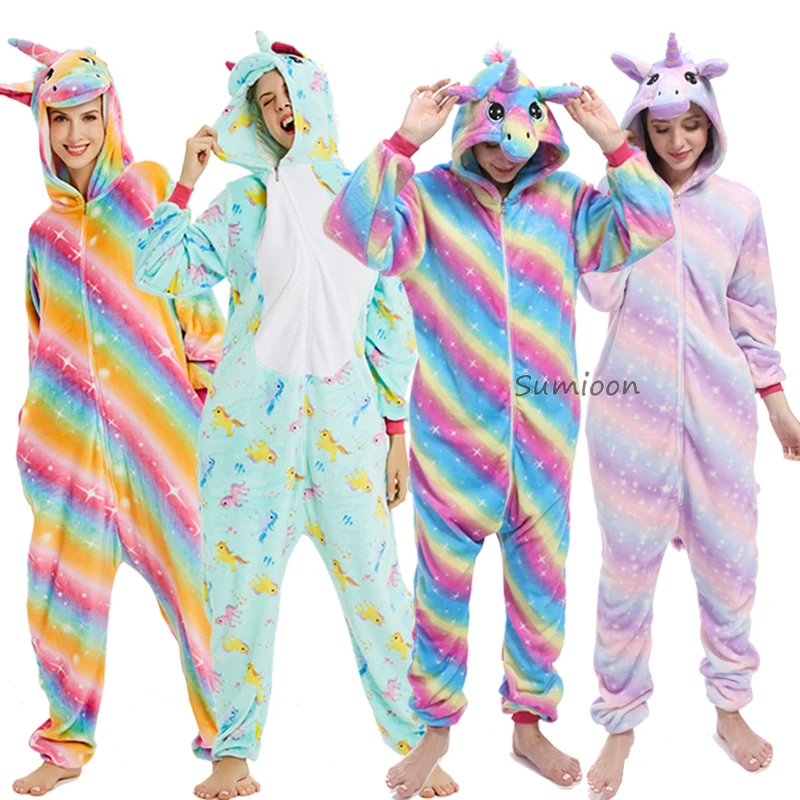 

New Kigurumi Unicorn Pajamas Adults Winter Sleepwear Animal Stitch Panda Licorne Pyjamas Women Onesie Anime Costumes Jumpsuit