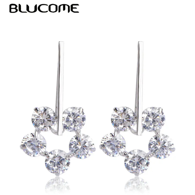 

Blucome Clearance Crystal Flower Shape Dangle Earring Silver Color Copper Earrings For Women Girls Party Holiday Costume Jewelry