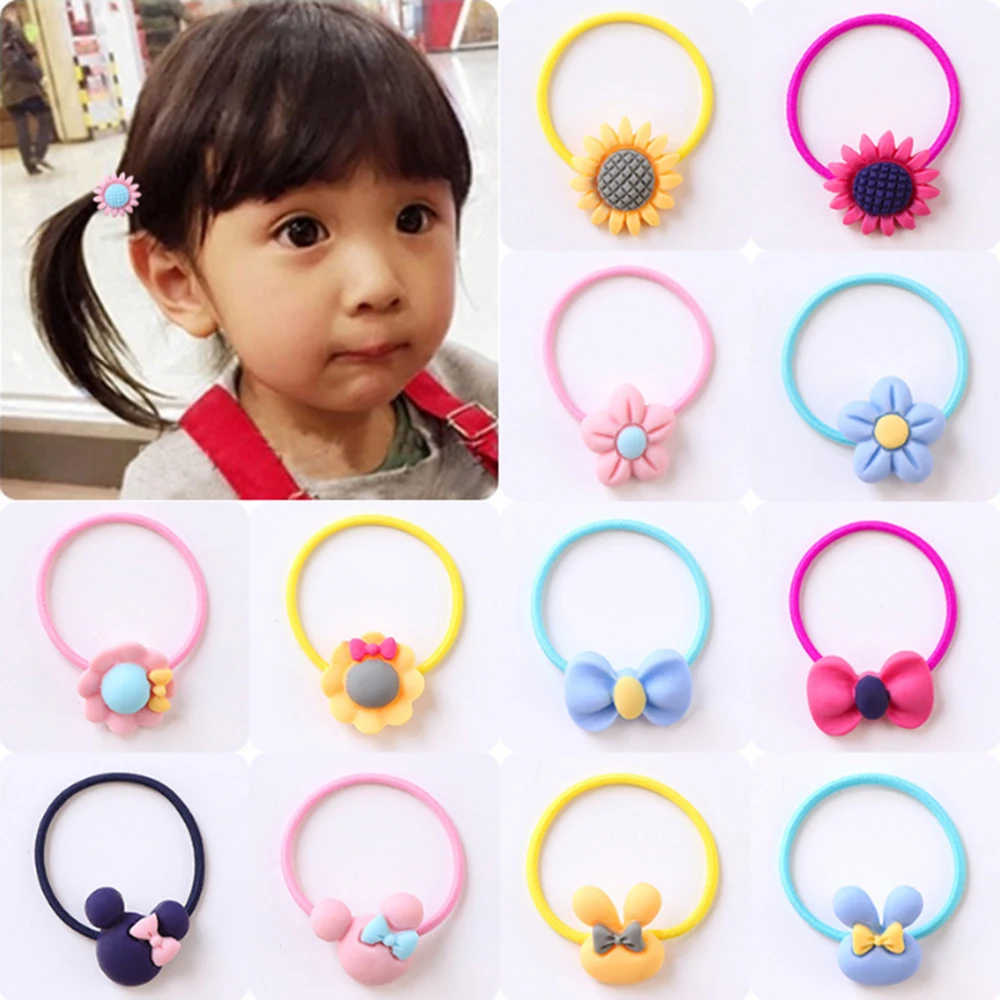 

10 Pcs Lovely Girls Kids Cartoon Character Elastic Hairband for Children Hair Rope for Baby Candy Color Headband