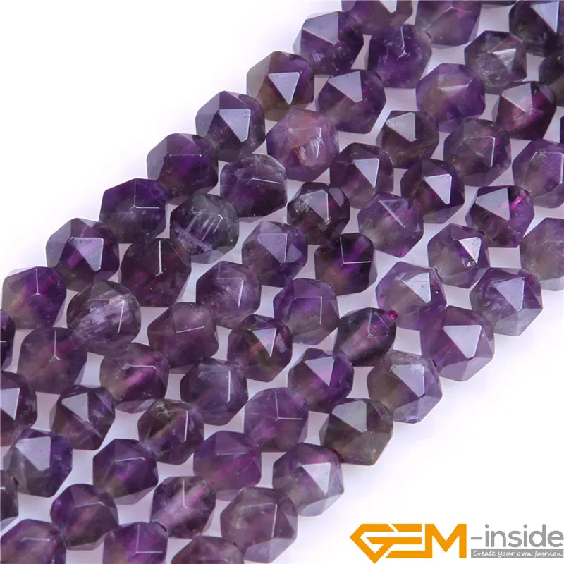 Natural Dark Purple Amethyst Crystal Faceted Polygonal Beads 15" 6mm 8mm 10mm 
