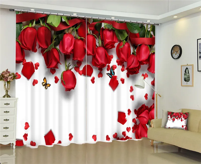 Красная Роза роскошные затемненные 3D шторы на окна для гостиной спальни шторы cortinas Rideaux Индивидуальный размер подушки